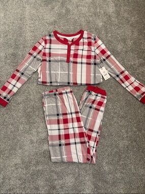 Red and Gray Plaid Long Sleeve Pajama Set